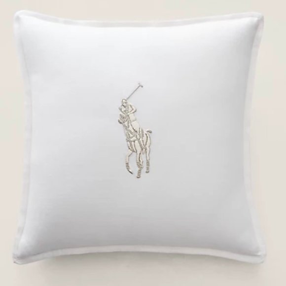 Ralph Lauren Pony Throw Pillow In White And Silver - Picture 1 of 7